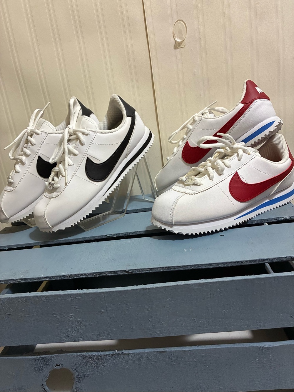 2 pairs of Kids Classic Retro Runner Sneakers - White with Red or Black Swoosh